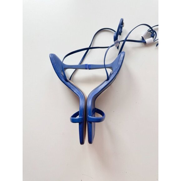 NWOT ZARA Blue Leather Square Toe Strappy High Heel Wraparound Sandals, Size 35 - Picture 11 of 15